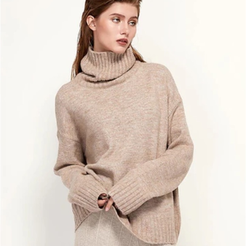 Women's Beige Turtleneck Sweater